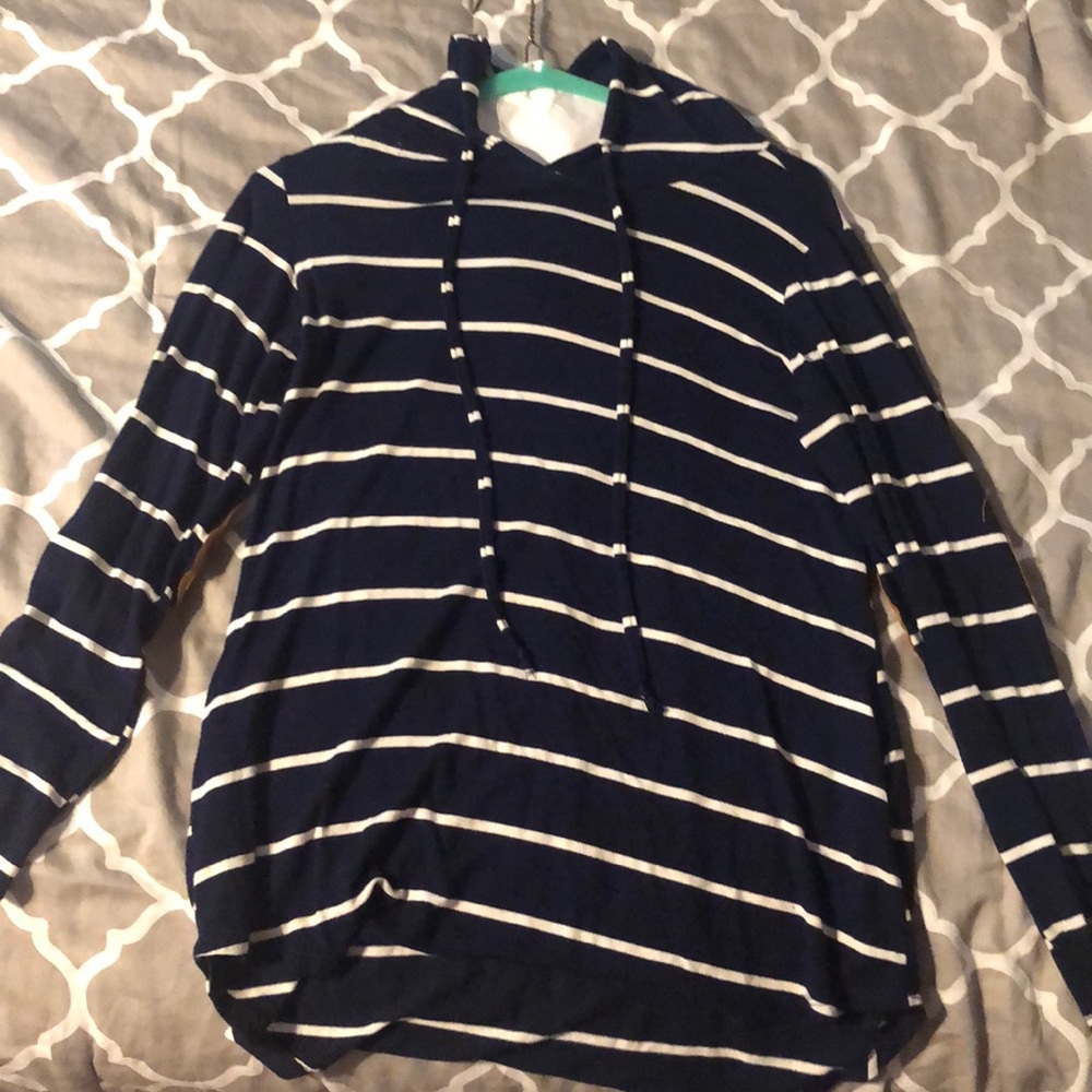 Navy and white striped pullover